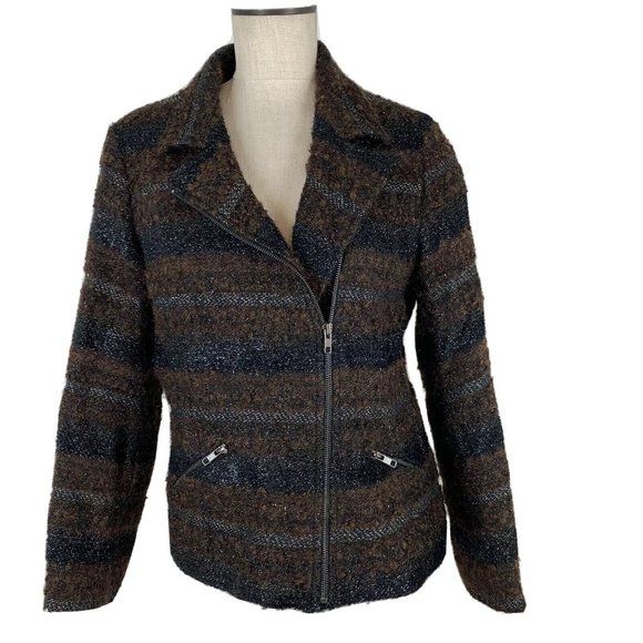 Elliott Lauren Jackets & Blazers - Elliott Lauren Moto jacket blazer brown striped Alpaca wool blend Size 10 Womens